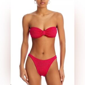 Hunza G Bikini Set Pink Fuschia Raspberry Jean Bandeau Crinkle One Size Stretchy